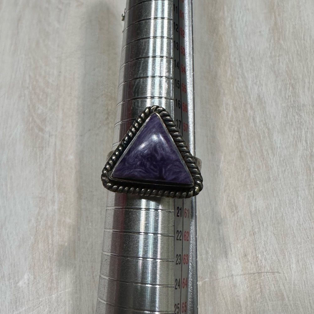 Triangle Single Stone Sterling Silver Ring - image 2